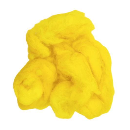 Fluorescent yellow wool roving on a white background