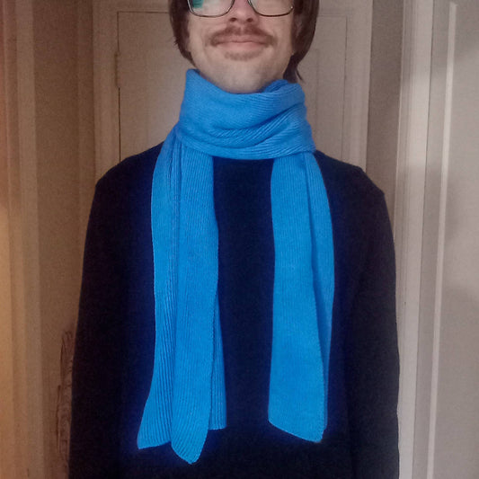 Hand-dyed 100% merino wool scarf in blue