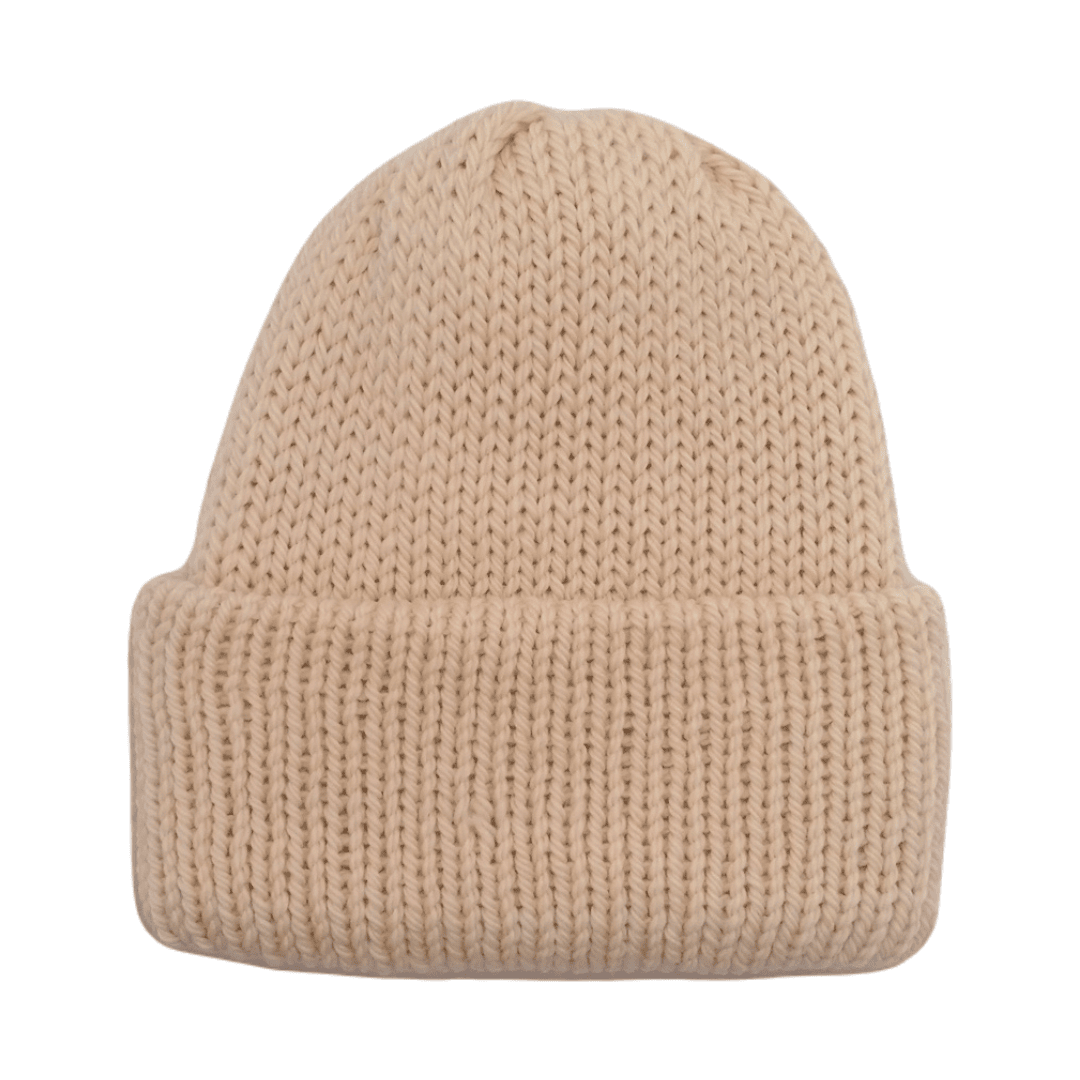 A white merino wool beanie