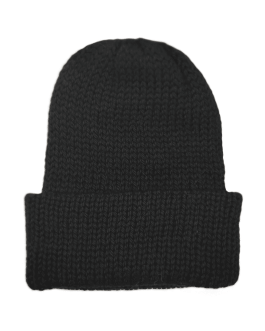 A black baby alpaca beanie