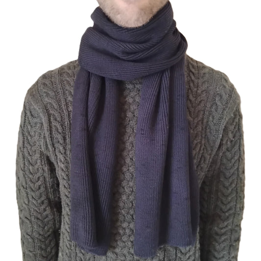 100% Merino Wool Scarf - Black - Wide
