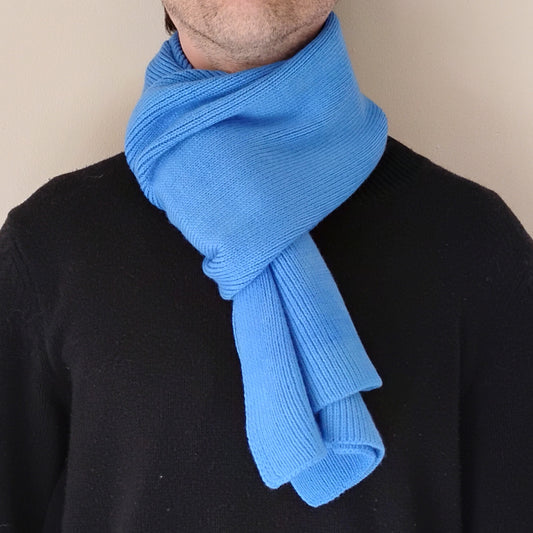 100% Merino Wool Scarf - Blue - Wide
