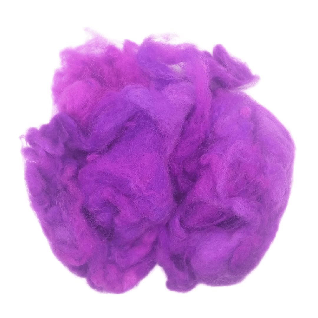 Purple wool roving on a white background