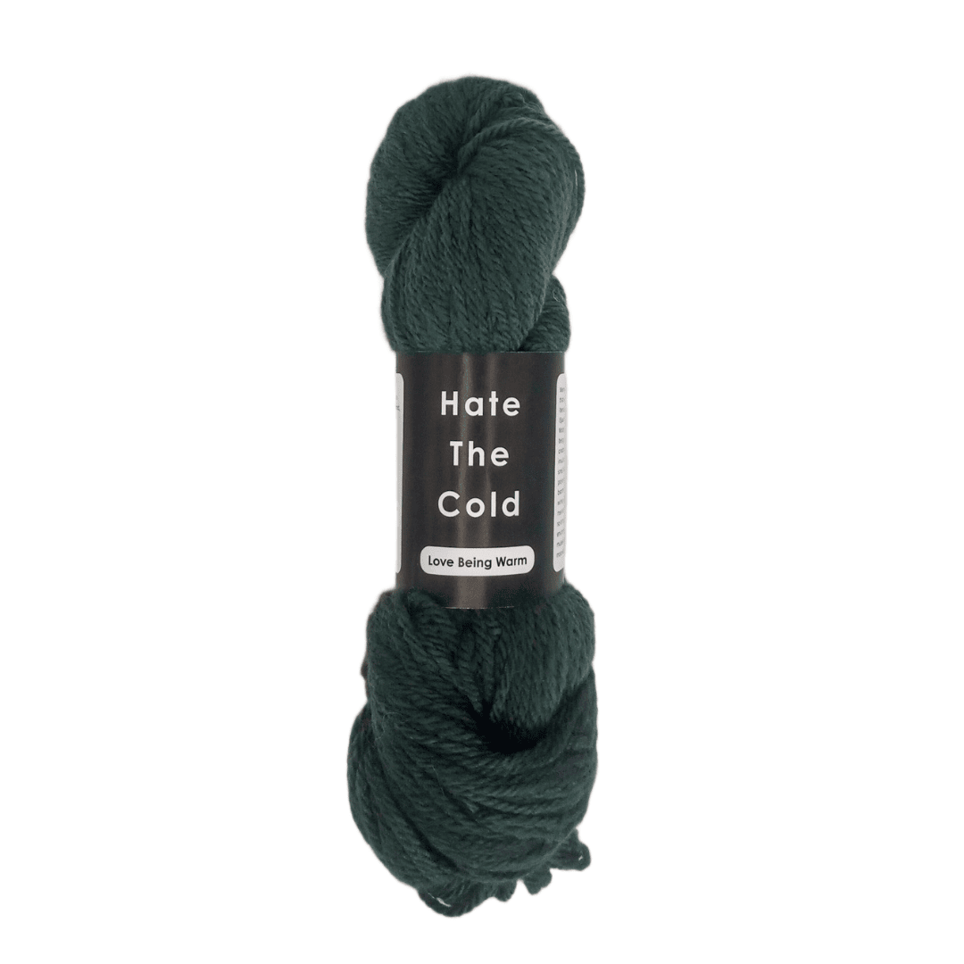 Forest green skein of 100% Australian merino wool yarn in aran weight.