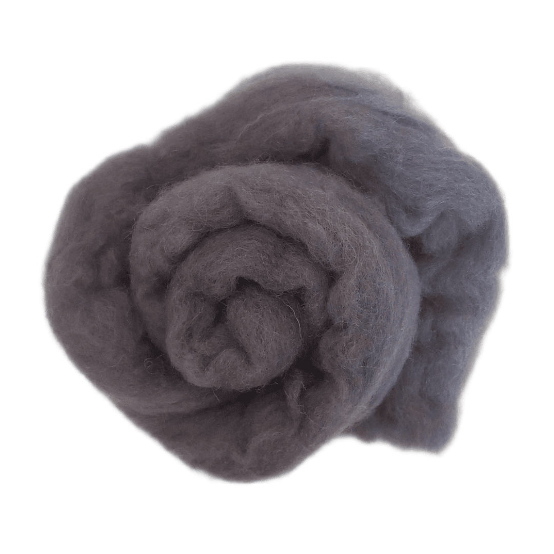 Ball of gray wool top on a white background