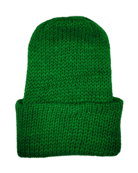 100% baby alpaca beanie in green