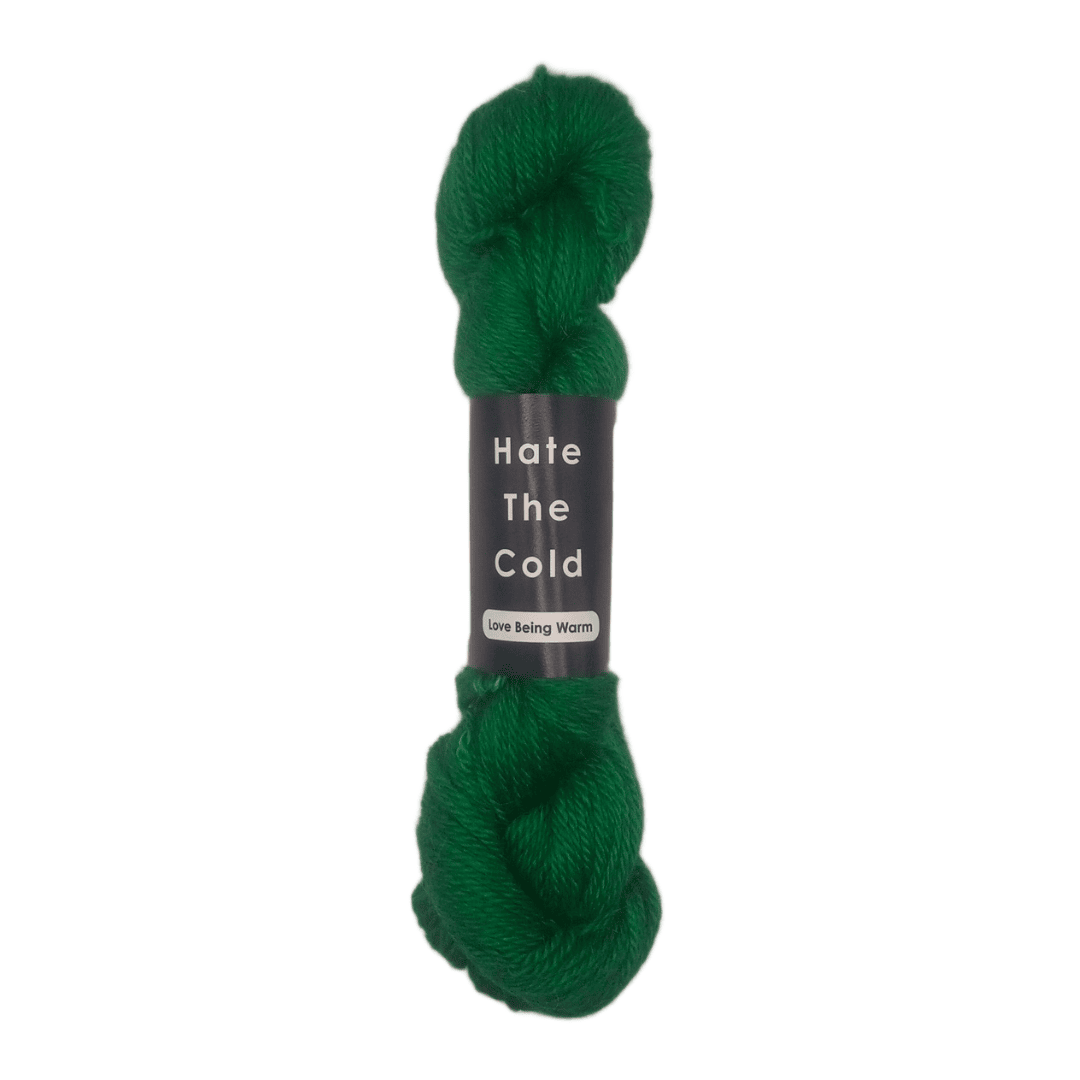 100% Peruvian baby alpaca yarn in green, aran weight.