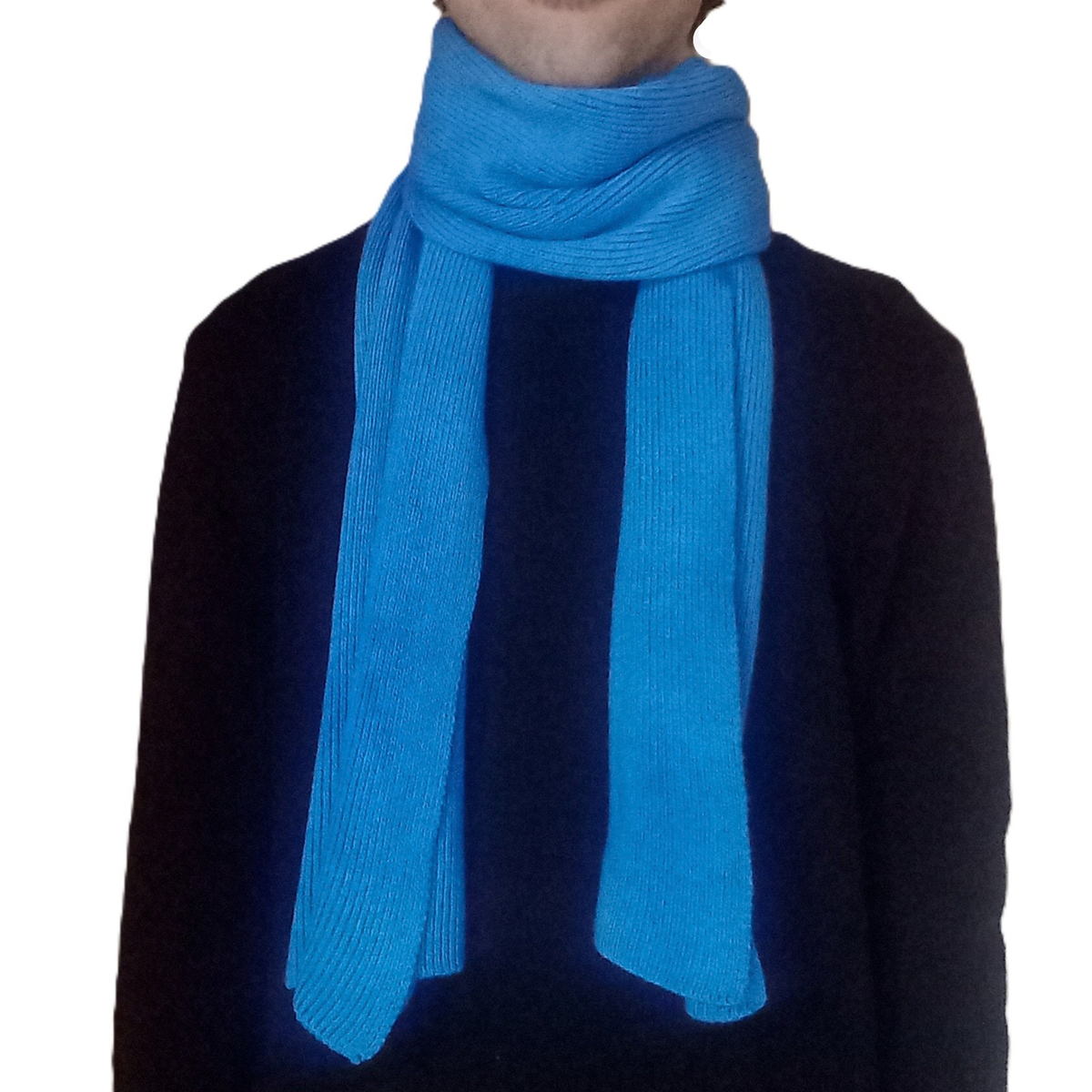 100% Merino Wool Scarf - Blue - Wide