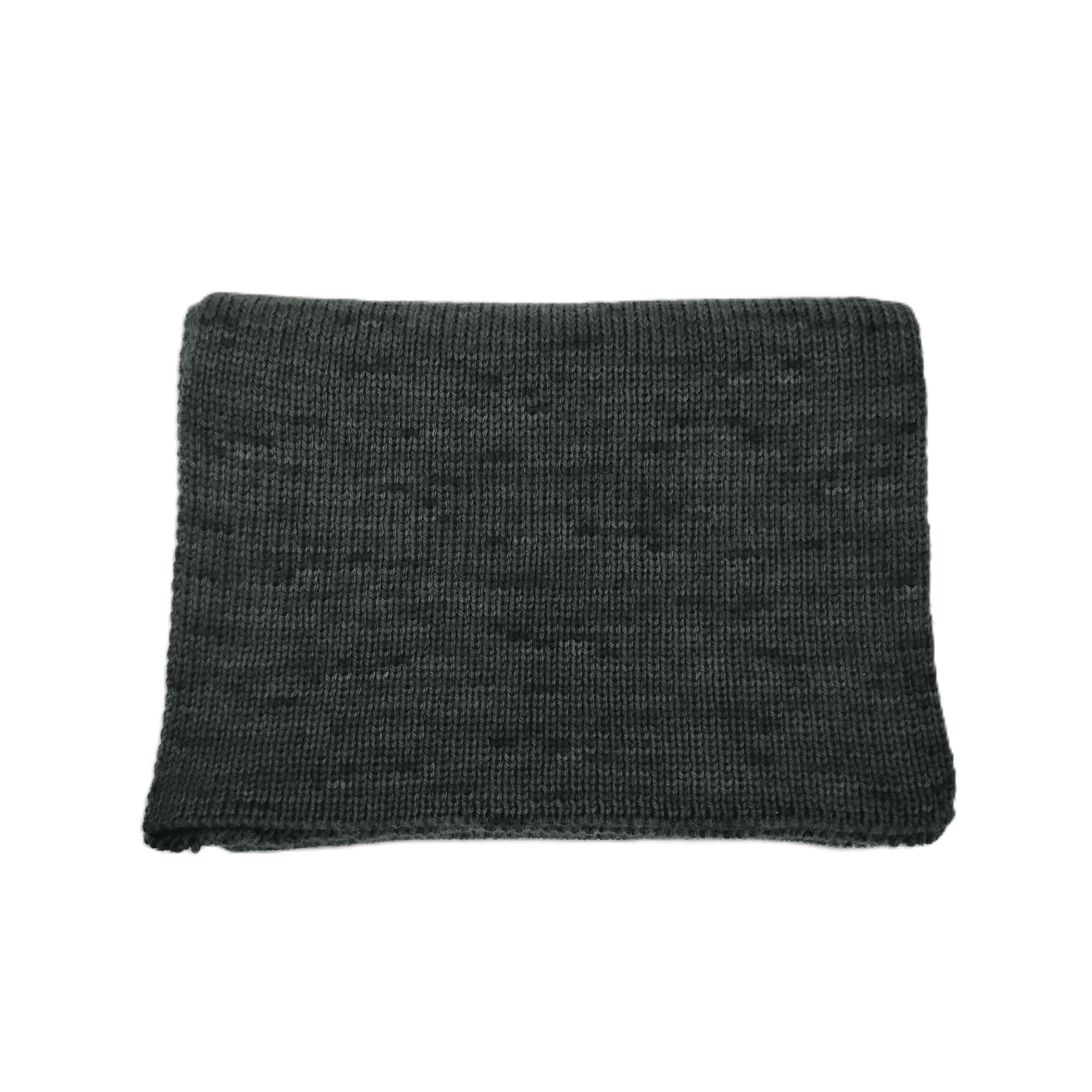 A folded forest green knit merino wool scarf against a plain white background.