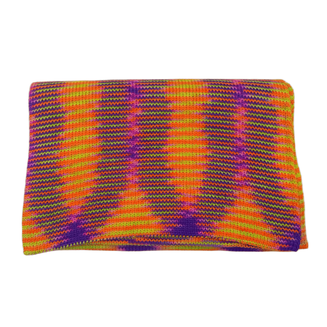 Purple and yellow variegated scarf on a white background