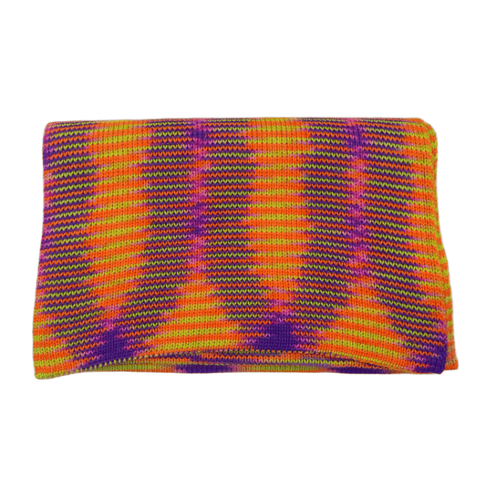 Purple and yellow variegated scarf on a white background