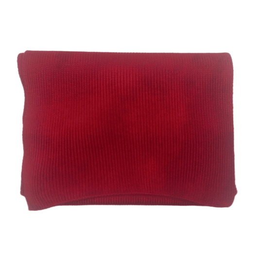Red knitted merino wool scarf on a white background
