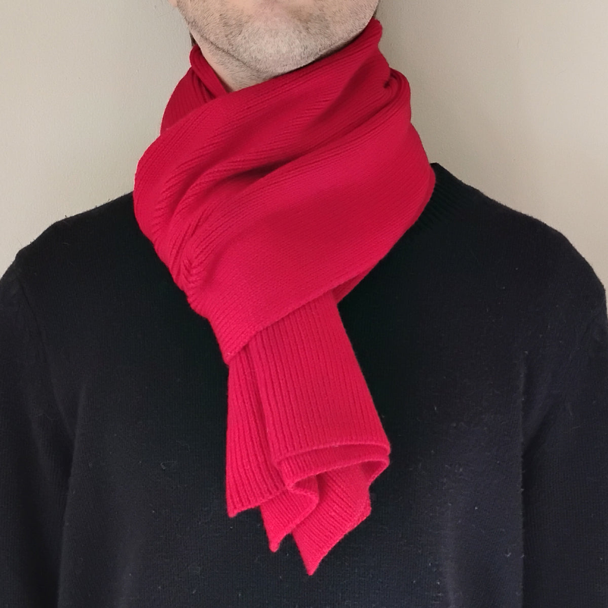 100% Merino Wool Scarf - Red - Wide
