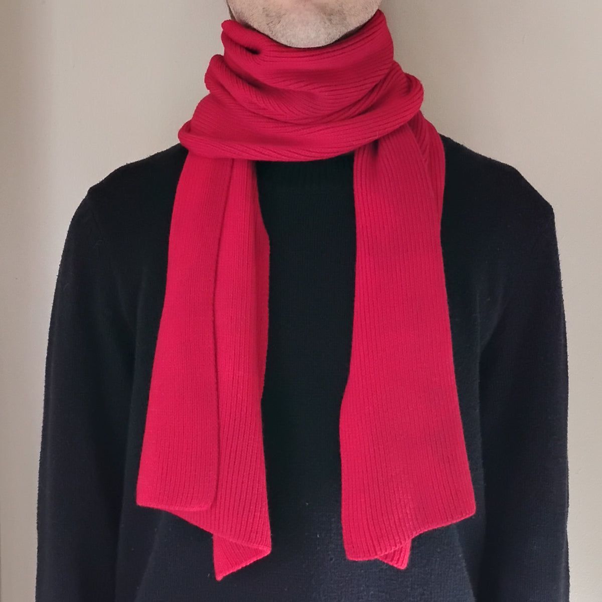 100% Merino Wool Scarf - Red - Wide