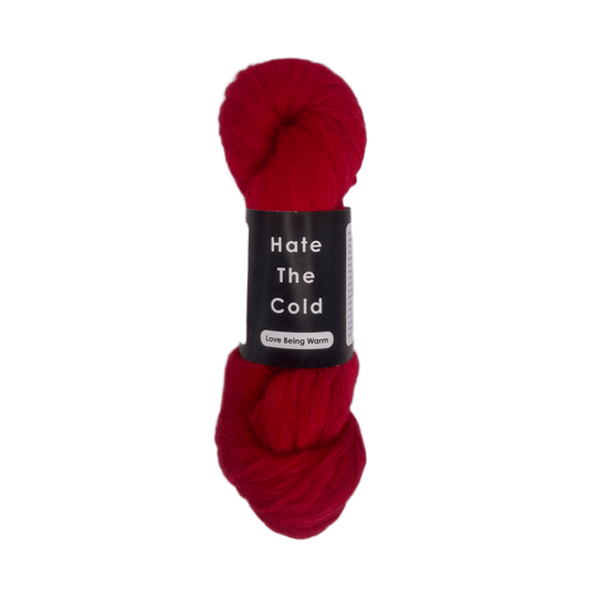 Red skein of 100% Australian merino wool yarn in fingering weight.