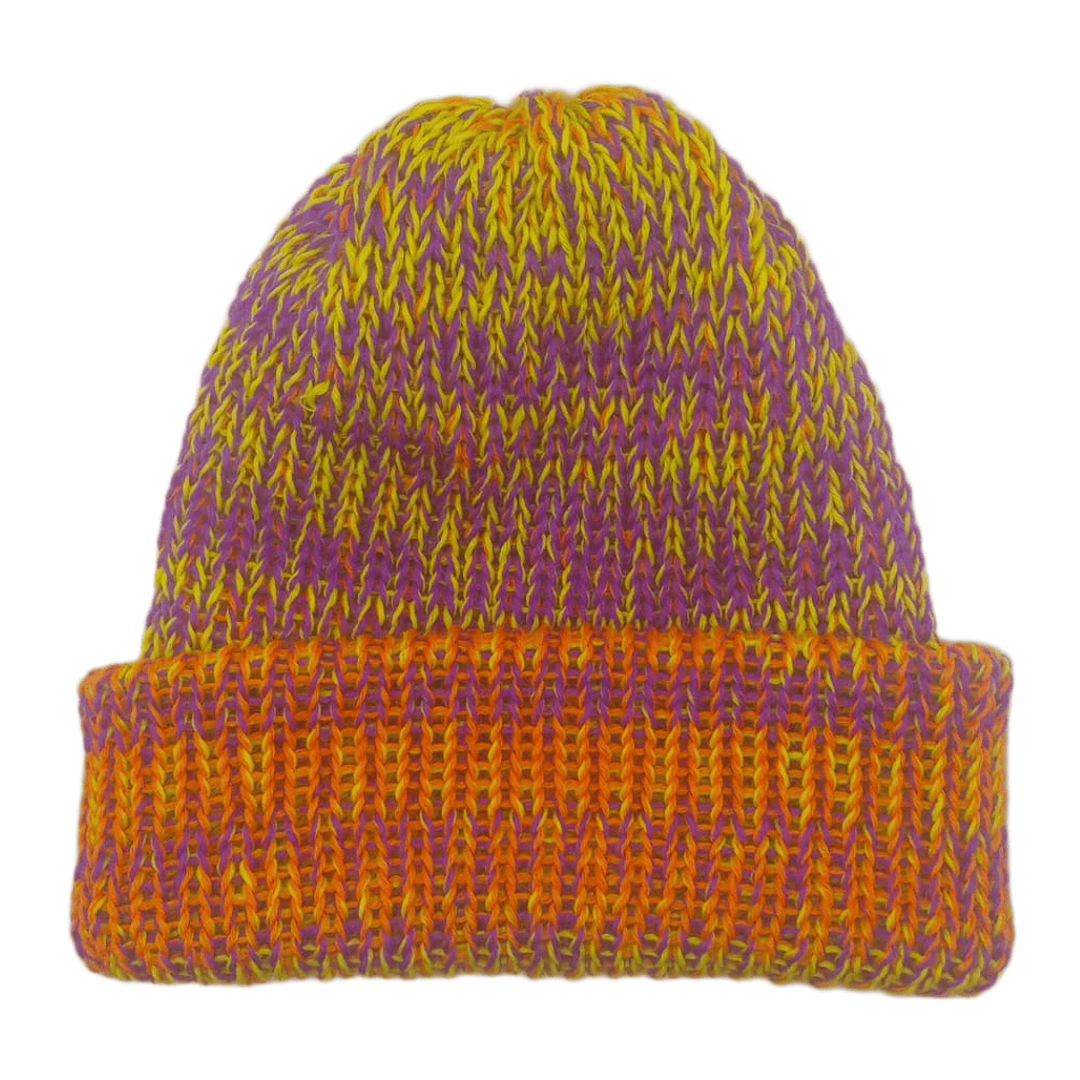 100% Baby Alpaca Beanie - PurpleOrangeYellow