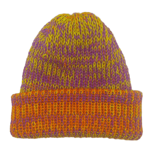 100% Baby Alpaca Beanie - PurpleOrangeYellow